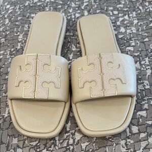 Tory Burch Beige Slide Sandals